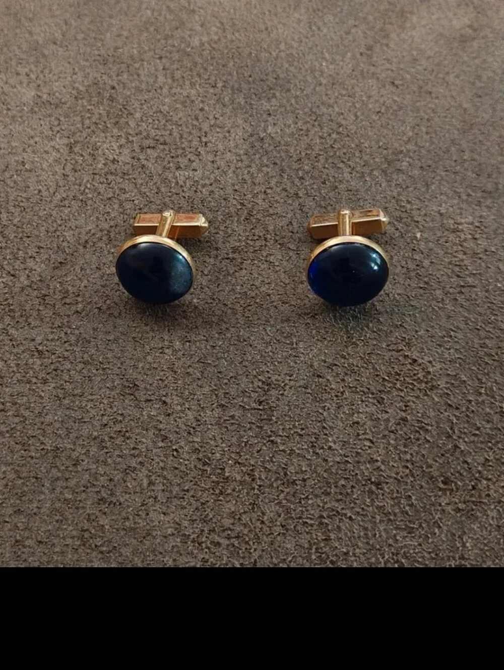 1950s/60s Swank Round Cobalt Blue Lucite Cabochon Gold Tone Cufflinks